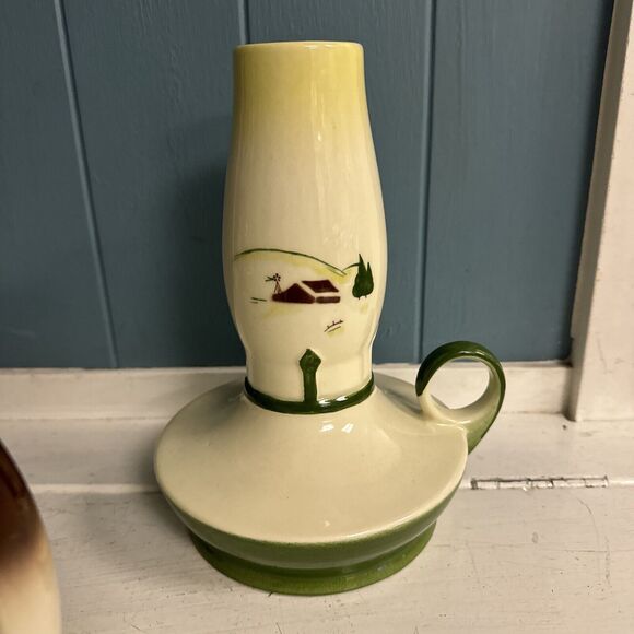 BROCK of CALIFORNIA Open Carafe Harvest Brown 7” Jug + RARE Hurricane Lamp Vtg - Picture 5 of 9